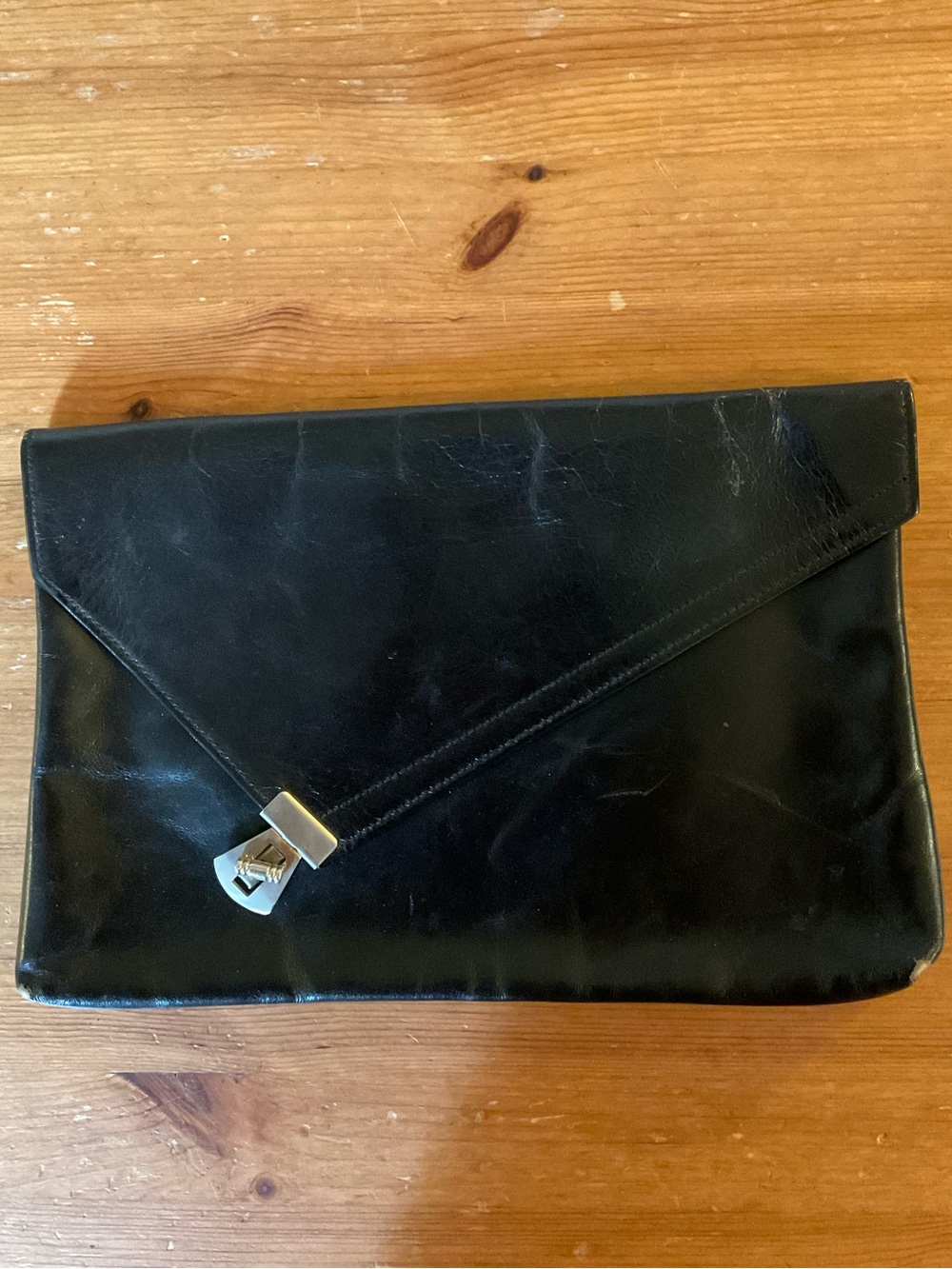 Black Leather Envelope Clutch - Unbranded